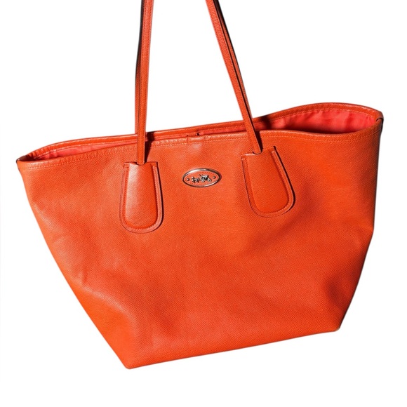 Coach 33915 Taxi Textured Leather Top Zip Tote (Coral) - Picture 1 of 17